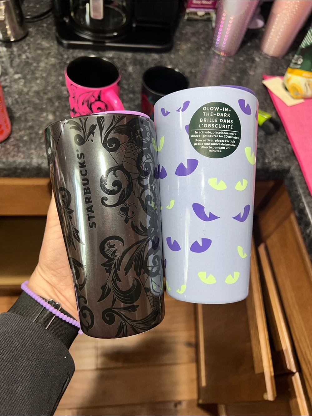 Starbucks Black Metallic Halloween & Lavender Glow-In-The-Dark Eye Tumblers